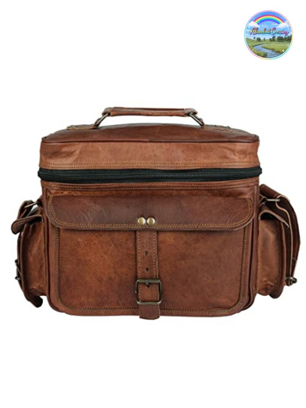 Vintage Leather Camera Messenger Bag for DSLR, Padded Shoulder Satchel